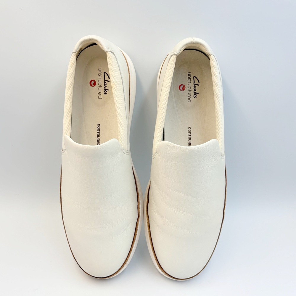 Clarks Kerris Stride White Leather Slip On Sneakers Womens Sz 9 Comfort Loafers - Picture 12 of 13